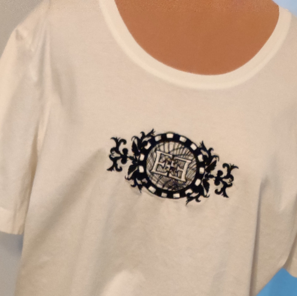 Escada vintage tee shirt embroidery high-end estate relax layering 80s resort M